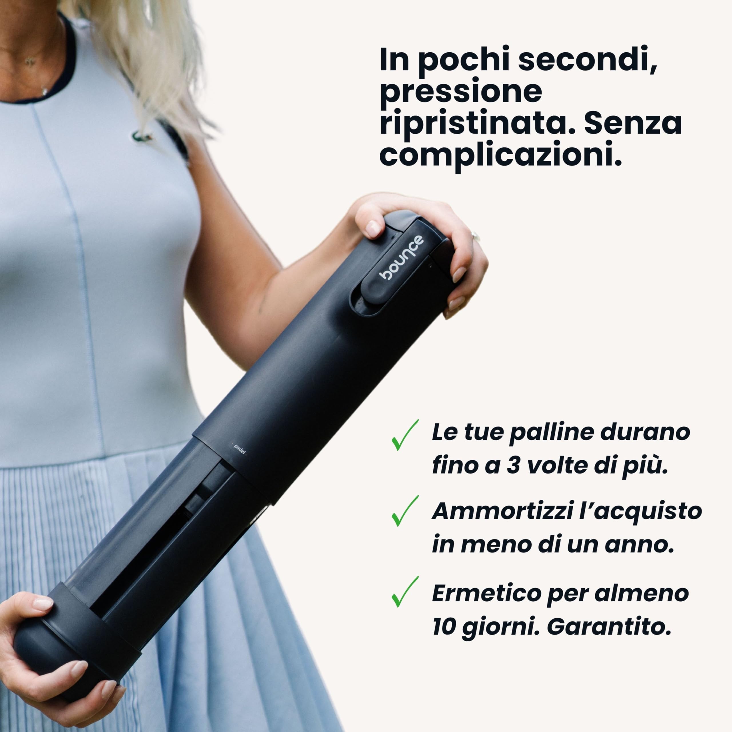 Bounce Tube - pressurizzatore Palline Padel e Tennis - Mantiene la Pressione - Durata Tripla - Design Premium - Tecnologia Made in France