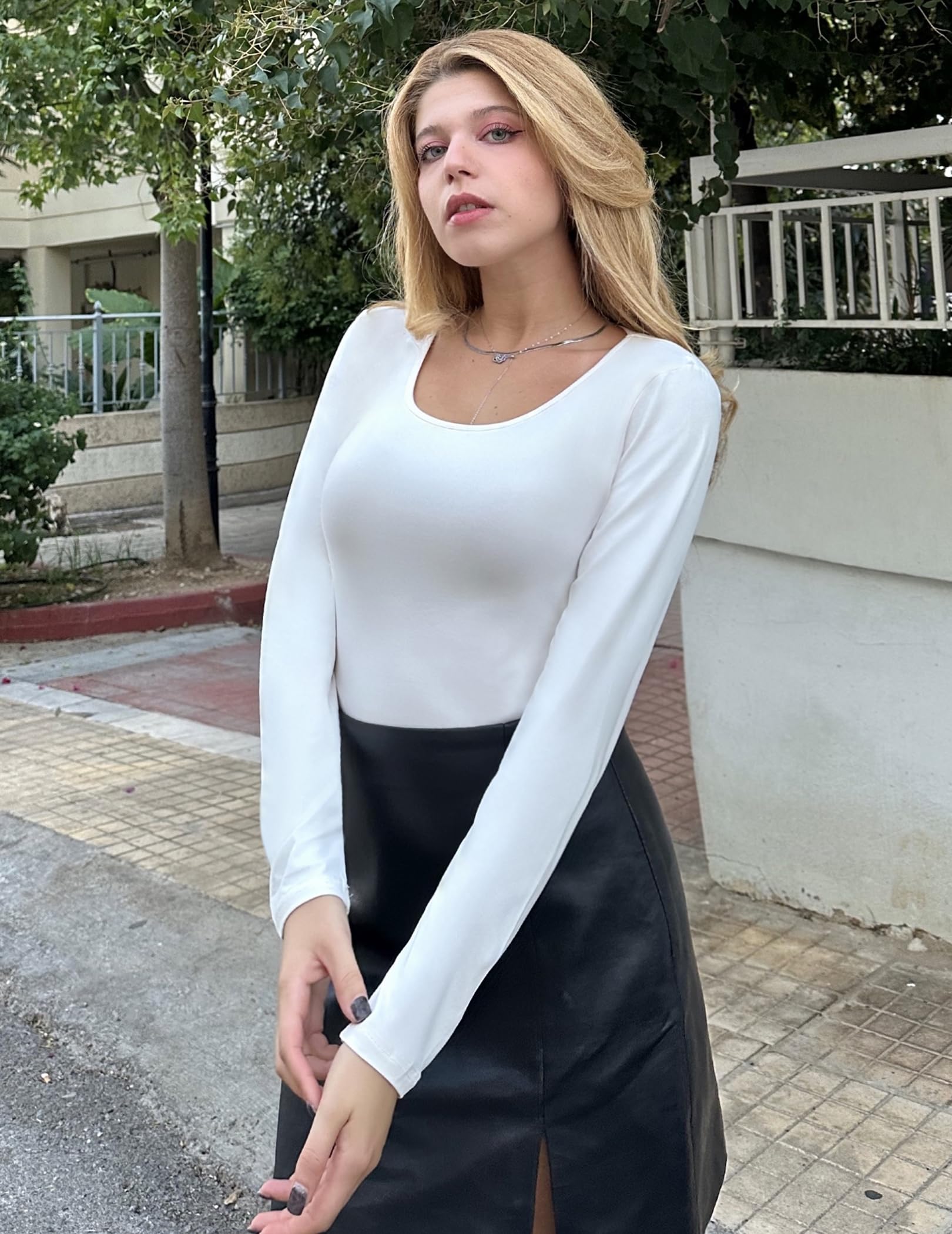 Ekouaer Maglietta Termica da Donna T-Shirt Girocollo a Maniche Lunghe, S-XXL