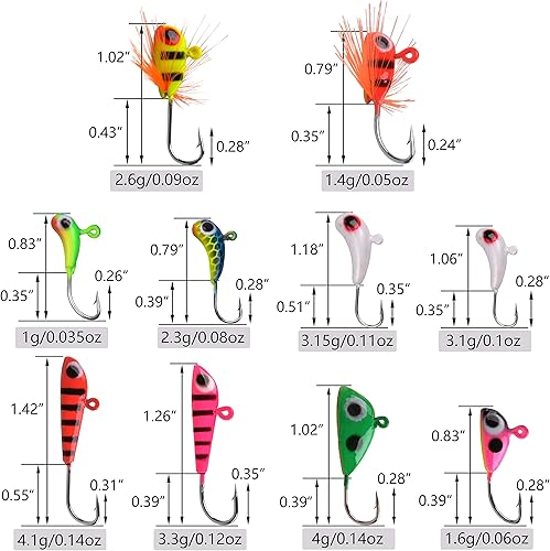 Miniatura 3 de Kit de señuelos de pesca en hielo, anzuelos de pesca en hielo, juego de anzuelos de cabeza de cabrito, jigs de pesca en hielo con caja de