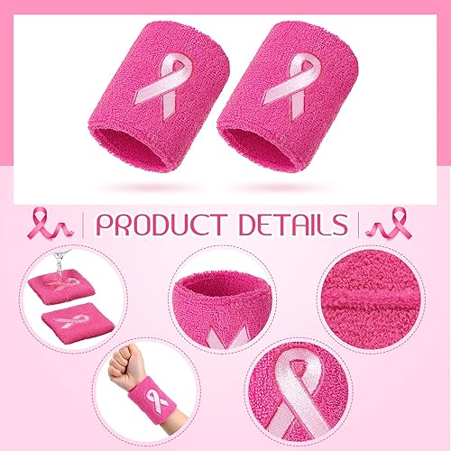 Miniatura 3 de 24 pulseras de cinta rosa para concientización sobre el cáncer de mama, gimnasia, deportes, bandas de sudor para muñecas, brazaletes de béisbol para