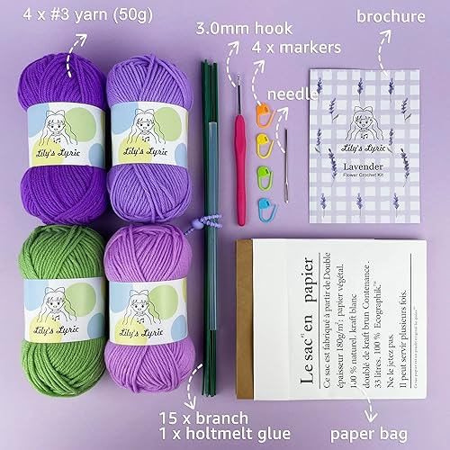 Miniatura 3 de Lily's Lyric Kit de ganchillo de flores  Flor de lavanda con bolsa de papel  Tutorial en video paso a paso para adultos adolescentes  Idea de regalo