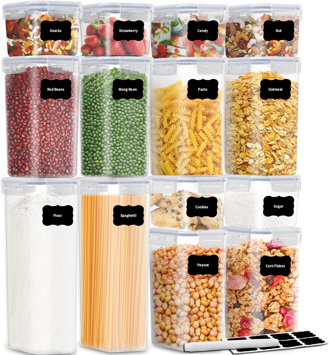 Ensemble De 6 Boîtes De Conservation Alimentaire Vtopmart 2,5 L + 24 étiquettes - Sans BPA - Pour Céréales, Farine - Noir - étanches