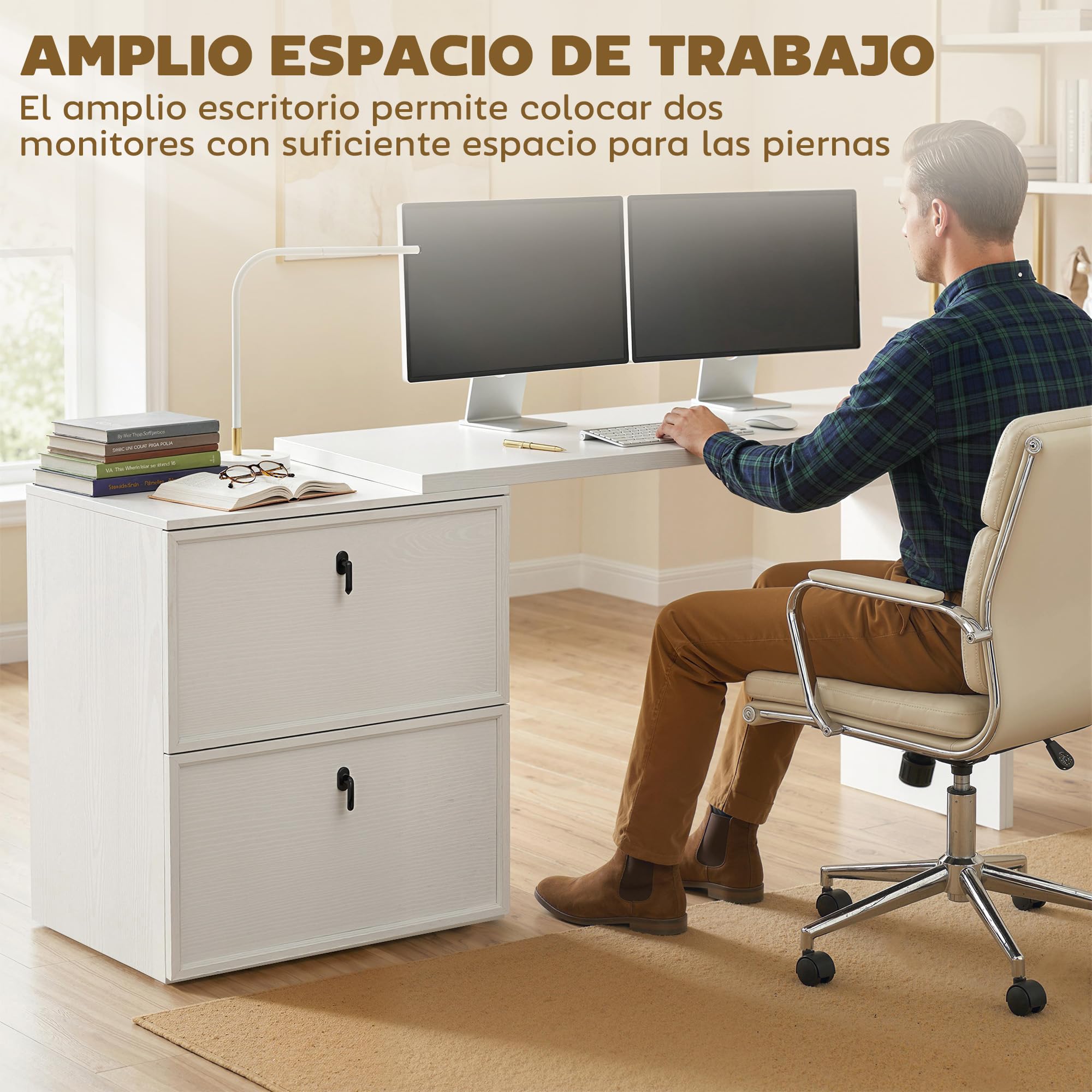HOMCOM Escritorio Reversible en Forma de L con 2 Cajones Blanco