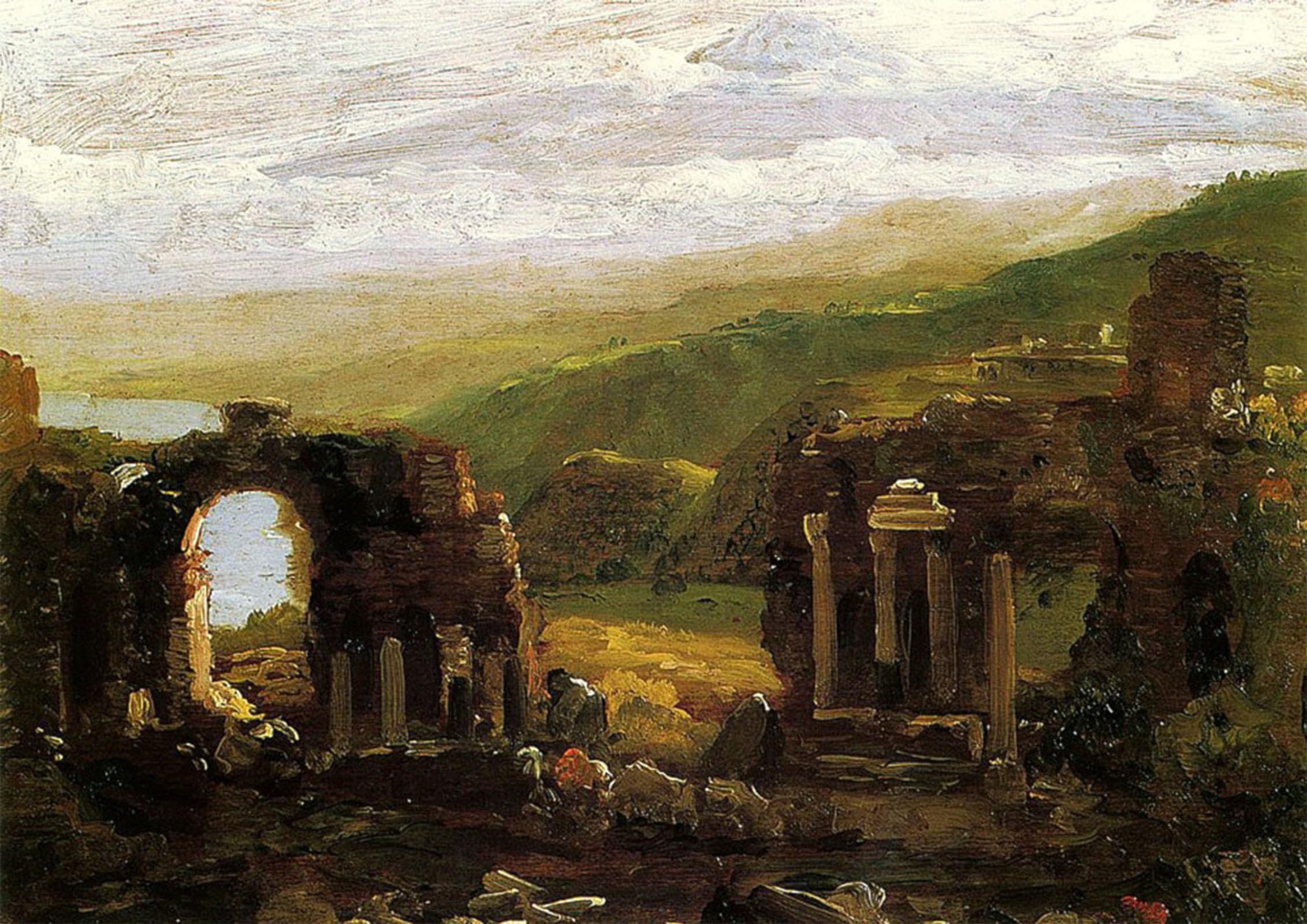ARTXLXXBN Famous Art Print Poster Vintage Wall Art The Ruins of Taormina Cole Canvas Art Poster for Home Decor 60x90cm