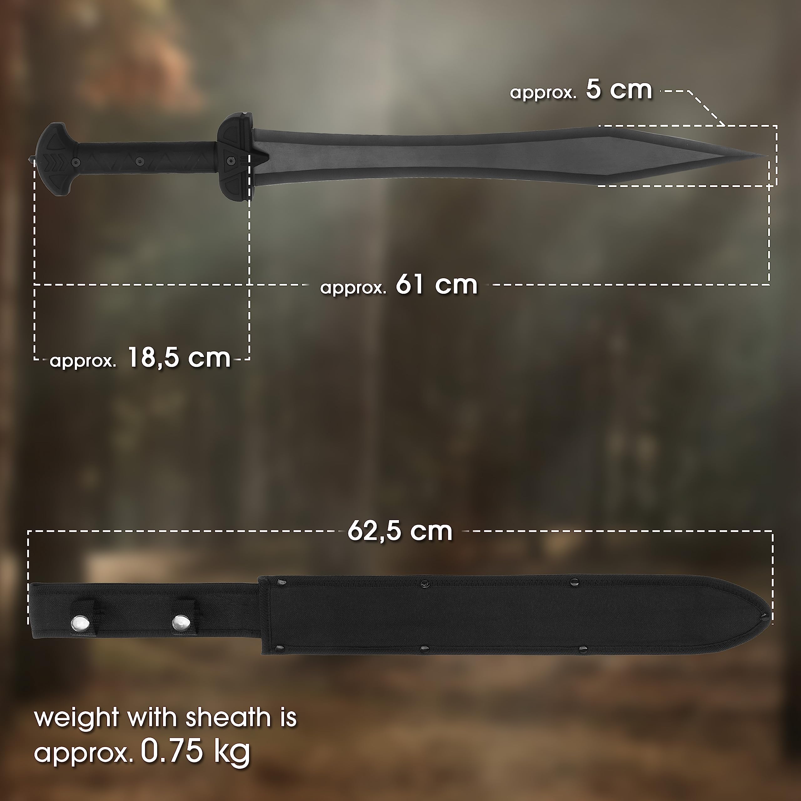 Machete scharf echt Gladius Schwert mit Scheide scharf echt zum Training Metall Stahl Nur für Erwachsene 61 cm - 18 Jahre erforderlich SW-1277
