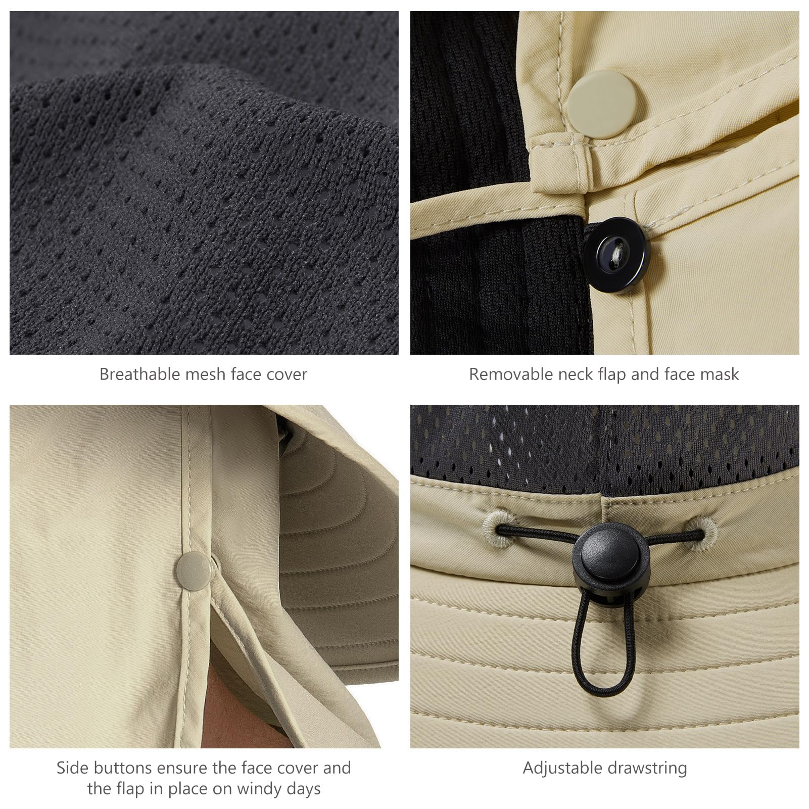 Bassdash Cappello da Sole Traspirante UPF 50+ con copriviso Rimovibile e paranuca Cappello a Secchiello a Tesa Larga Resistente all'Acqua per la Pesca, l'escursionismo e l'outdoor, Uomo e Donna