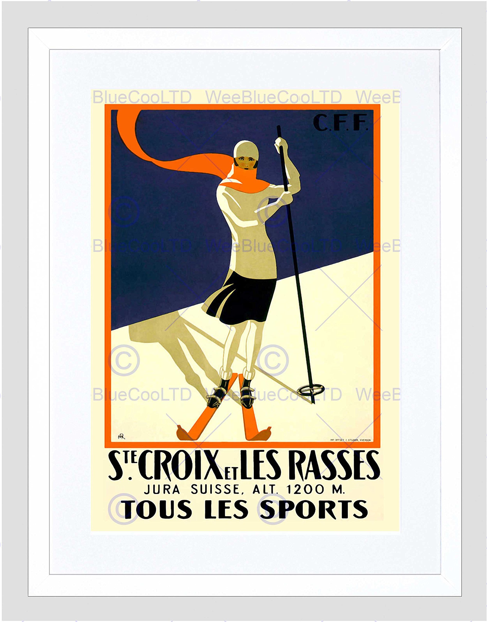 Wee Blue Coo Travel Winter Sport St Croix Switzerland Alpine Skiing Framed Wall Art Print