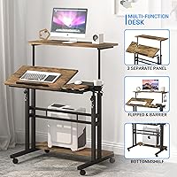 Vista 7 de Escritorio móvil de pie, escritorio ajustable para computadora con 3 escritorios, mesa portátil para laptop con soporte para tazas, estación