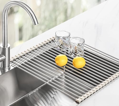 Miniatura 9 de Tomorotec Escurridor de platos enrollable de 17.7 x 15.5 pulgadas, para colocar sobre el fregadero, para fregadero de cocina, accesorios multiusos,