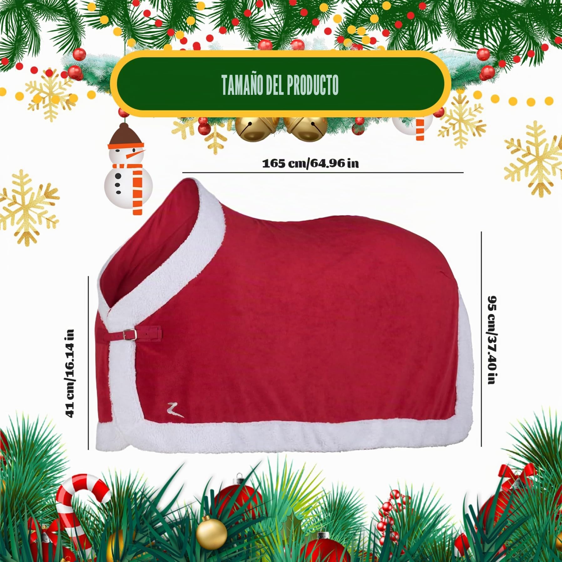 Manta de Caballos de Navidad, Suave vellón de Invierno, Mantas de Caballo cálido, Hojas de Caballos Rojos de Navidad para decoración de Caballos de Navidad