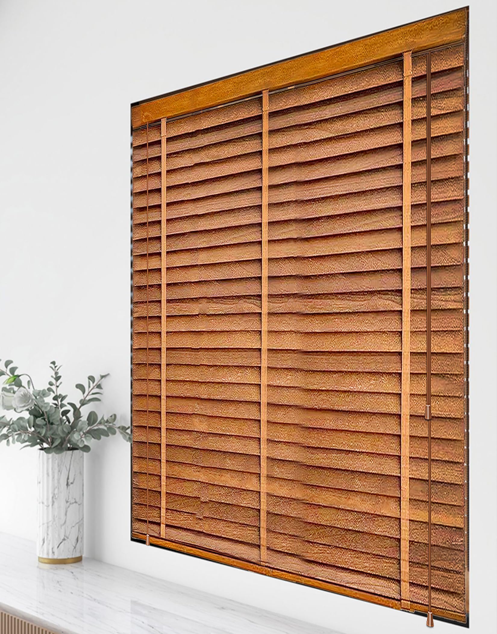 Light Filtering Wooden Window Blinds for Interior Windows, Plantation Blinds Wood Blinds for Windows, Wood Window Blinds, Privacy Blackout Shutter Curtains Wooden Blinds,Brown,46.5'' W x 73'' H