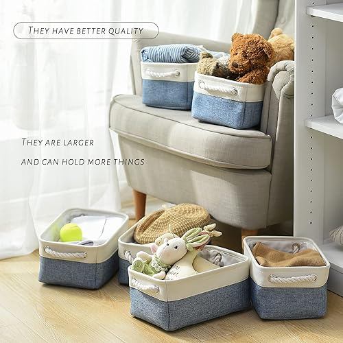 Vista 192 de Caja de almacenamiento para estantes, paquete de 6 canastas pequeñas de tela para organizar, cubos de almacenamiento plegables con asas para Blanco