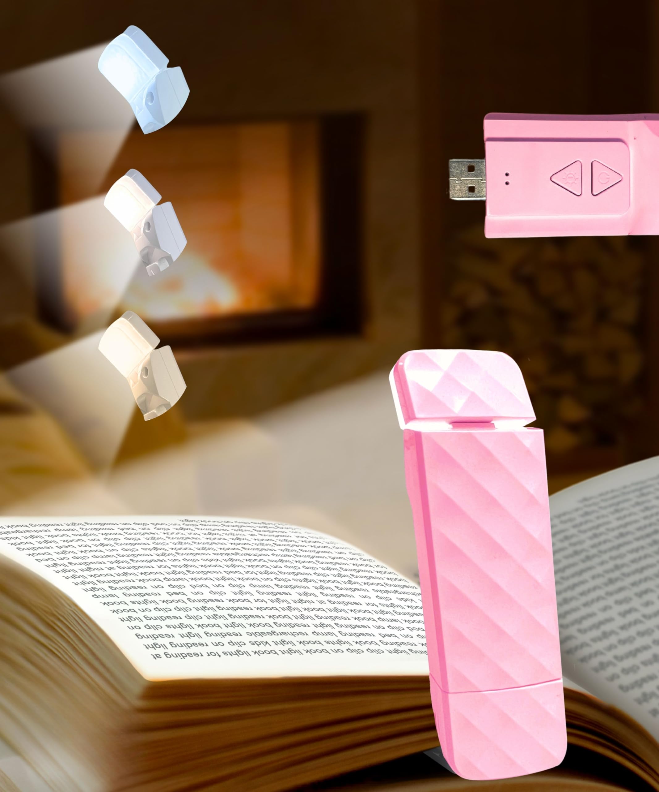 Runesol Pink Book Light Clip On, Stocking Fillers for Women, 5 LED Rechargeable Reading Light, 3 Eye Protecting Modes for Reading at Night and Books in Bed, USB 80 Hours Charge Portable Clip on Lights [Energy Class A]