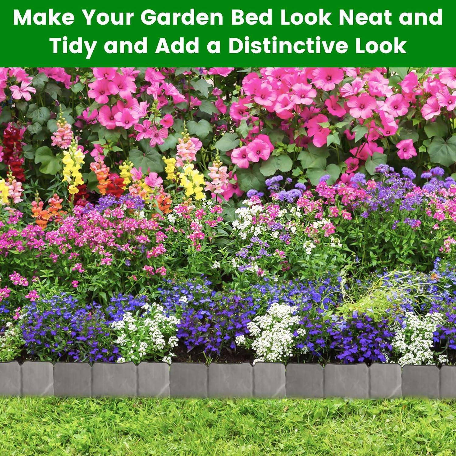 Garden Edging Border, 20 PCS Plastic Garden Edging Stone Look Border Cobbled Stone Effect Lawn Border Edging Decorative Flower Bed Border Set