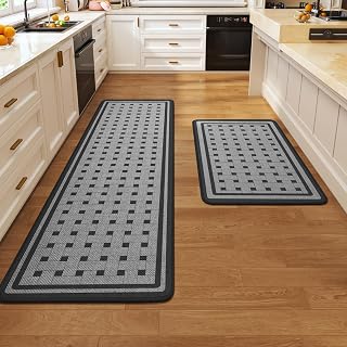 Kitchen Rugs Set of 2, Kitchen Mats for Floor,17x30+17x59 Grey