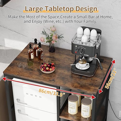 Miniatura 8 de Estante para hornear de cocina con toma de corriente, soporte para microondas con cajón, mini soporte para refrigerador con estantes ajustables,