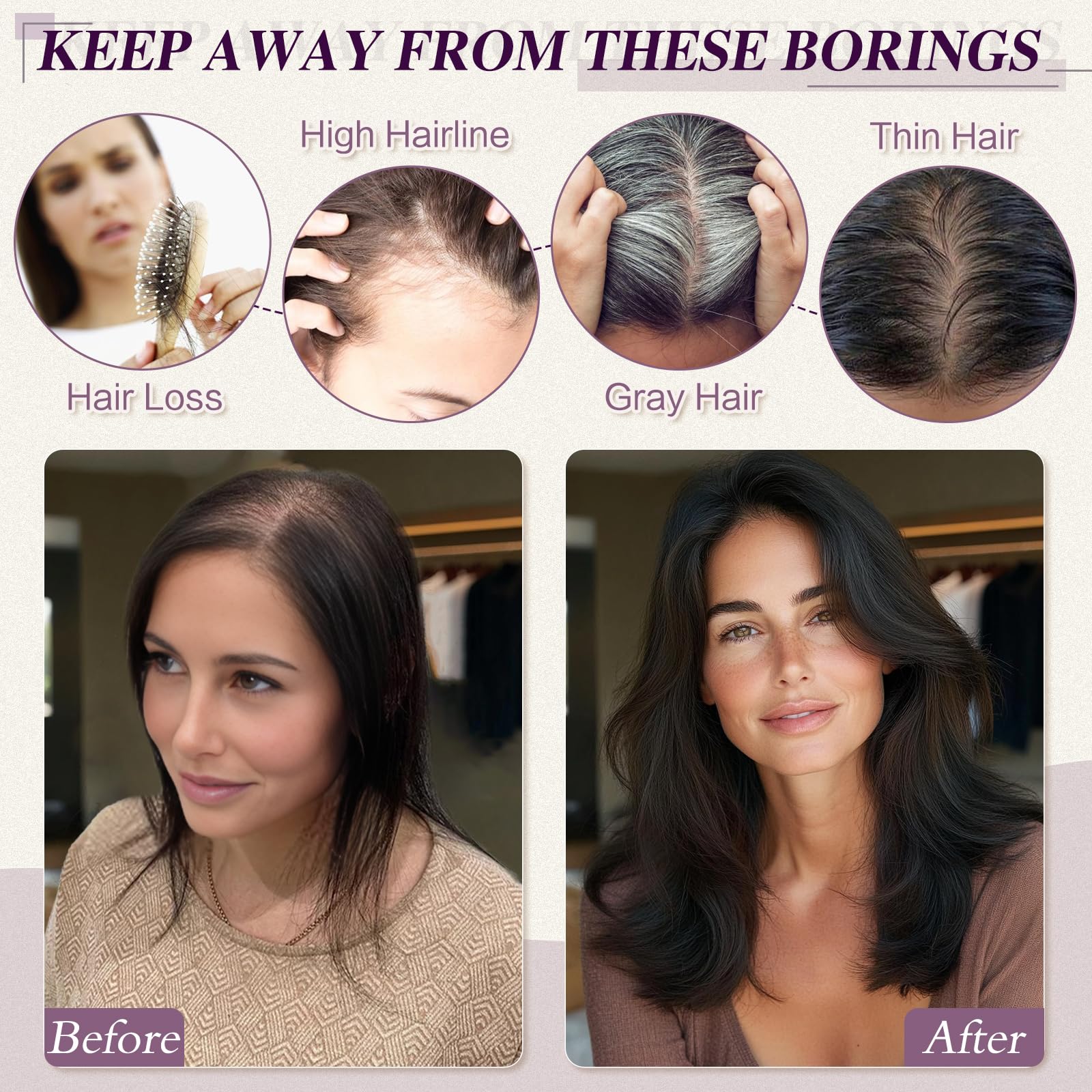 RUWISS Topper Cheveux Humain Femme Marron Foncé Hair Topper Natural Postiches à Clip Légère Droits Cheveux Humains sans Franges