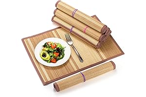 8 Pack Bamboo Placemat – Natural Dining Table Mat with Anti-Slip Protection