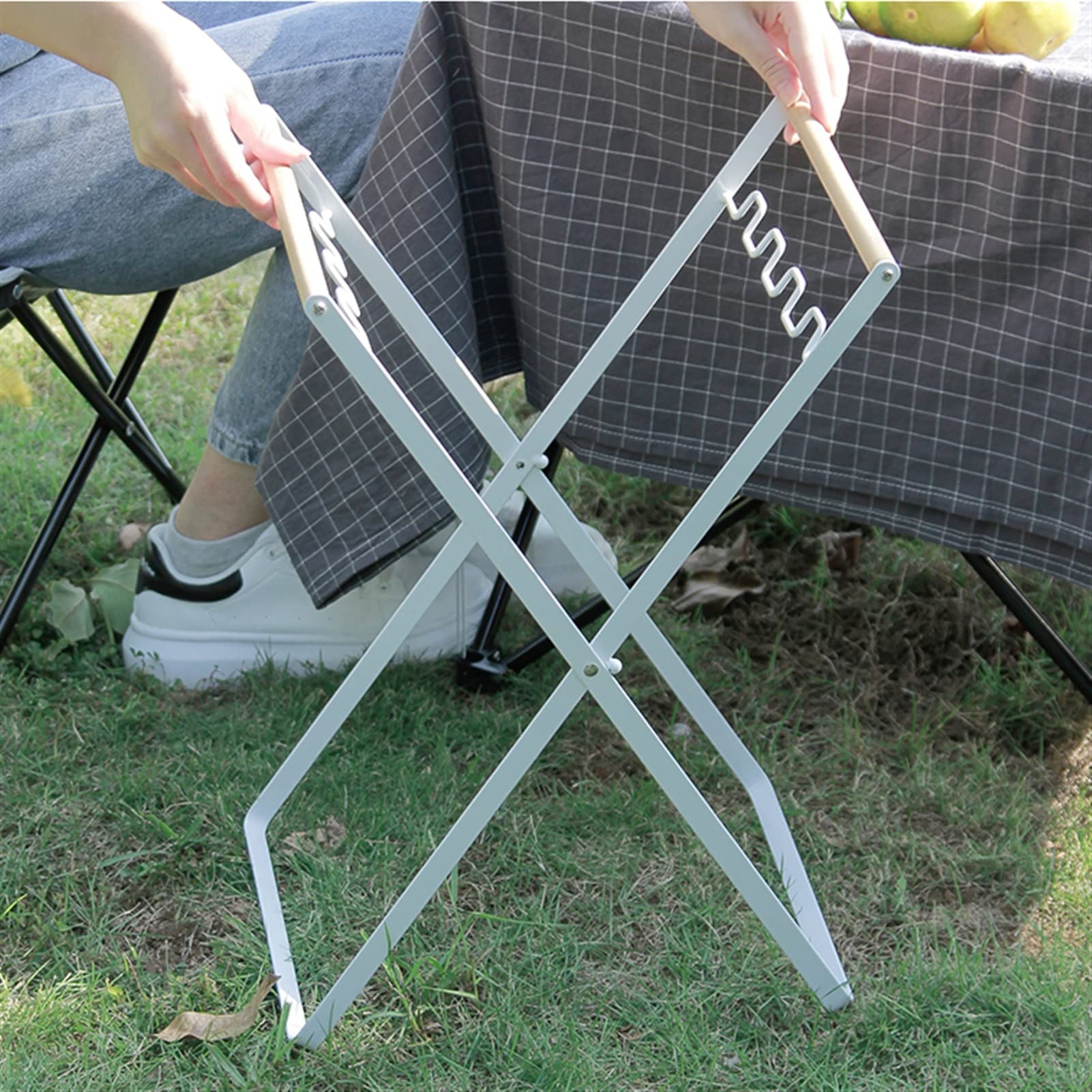 Papelera al aire libre Cubo de basura for clasificación al aire libre, estante de almacenamiento plegable for Picnic y acampada, soporte for bolsa de basura creativo portátil for el hogar, Blanco/negr