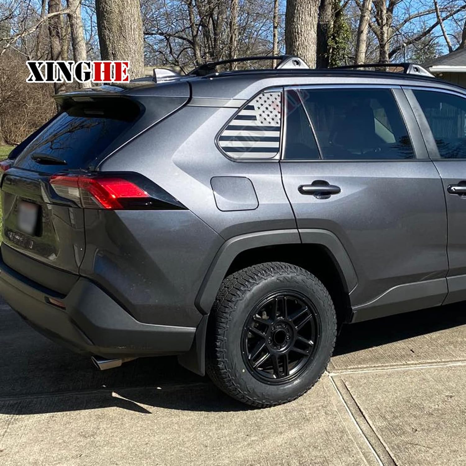 Xinghe for Toyot@ Rav4 2019-2025, Rear Side Window American Flag Decals, Matte Black USA Flag Decal for Truck Window, for Rav4 Accessories