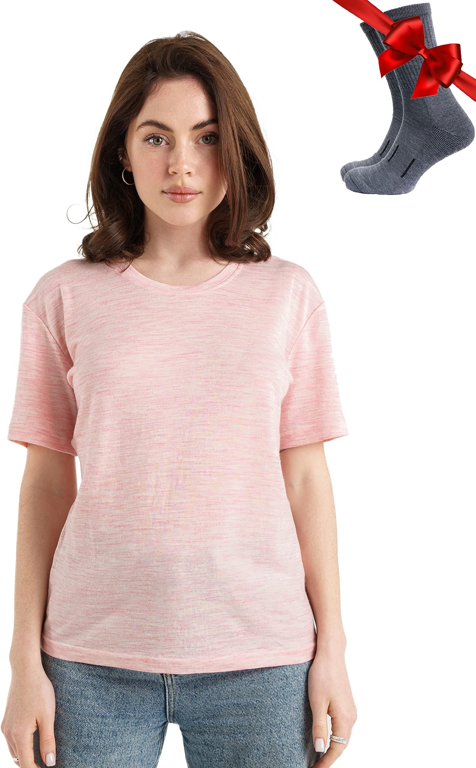 Merino.techMerino Wool T Shirt Women — 100% Merino Tops Women Base Layer Short Sleeve Tee + Merino Wool Hiking Socks