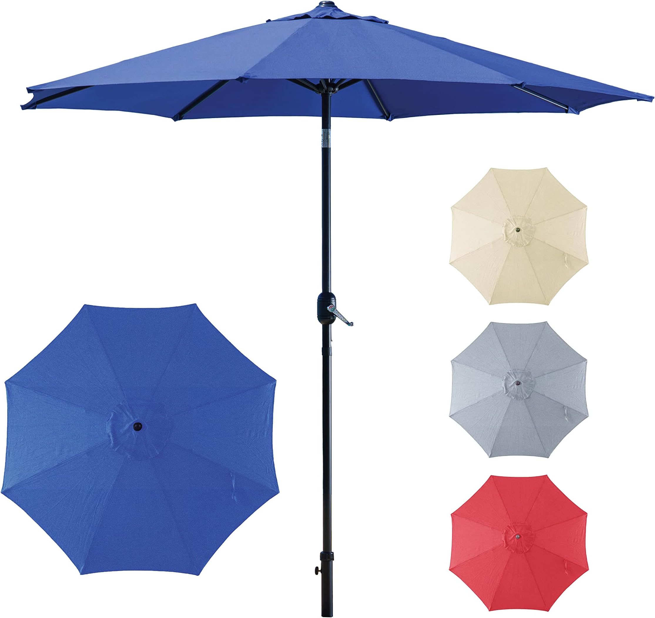 9' Aluminum Pole Crank/Tilt Market Patio Umbrella - Heavy Duty Performance Polyester Fabric Sun Shade - Rust Free Pole Design that Fits Most Umbrella Table and Stand Holes