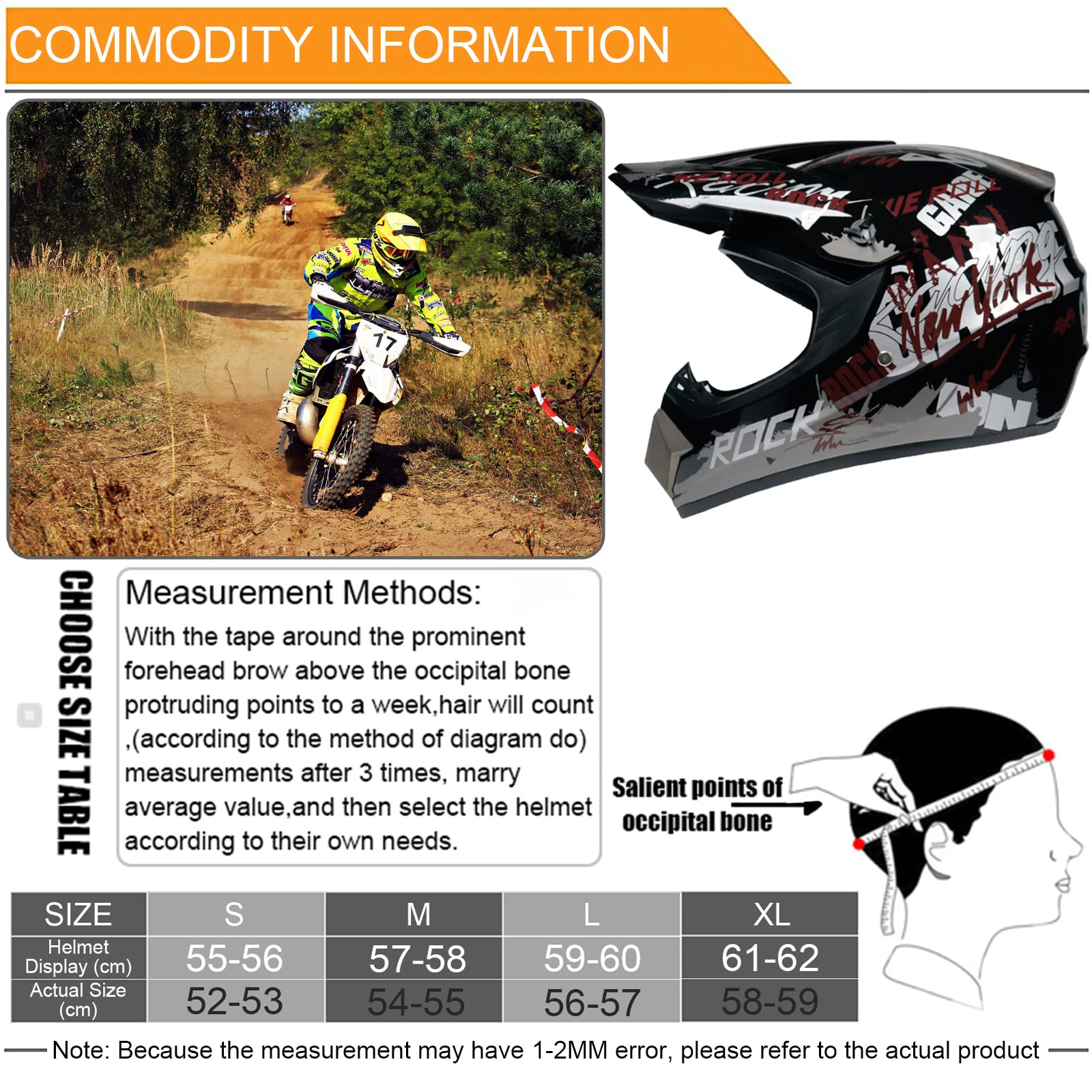 WYXAXNM Casco da Motocross, Casco Integrale per Adulti e Bambini, con Occhiali Guanti Face Mask Rete del Casco, Casco da Cross ATV MX Quad Bike Go -Kart Casco da Motociclista - Calotta in