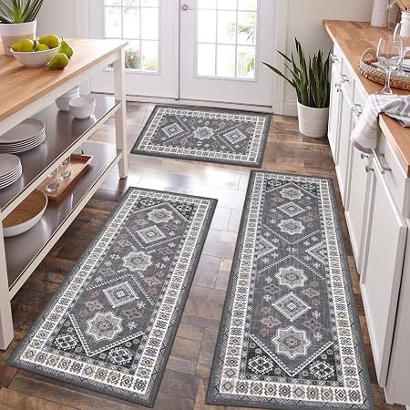 Farmhouse Kitchen Rugs Set Of 3 – Non-Slip, Washable, Boho Style Mats For Sink & Hallways - View #9
