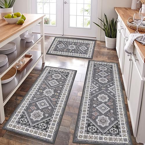 HEBE Boho Kitchen Rug Sets 3 Piece with Runner Non