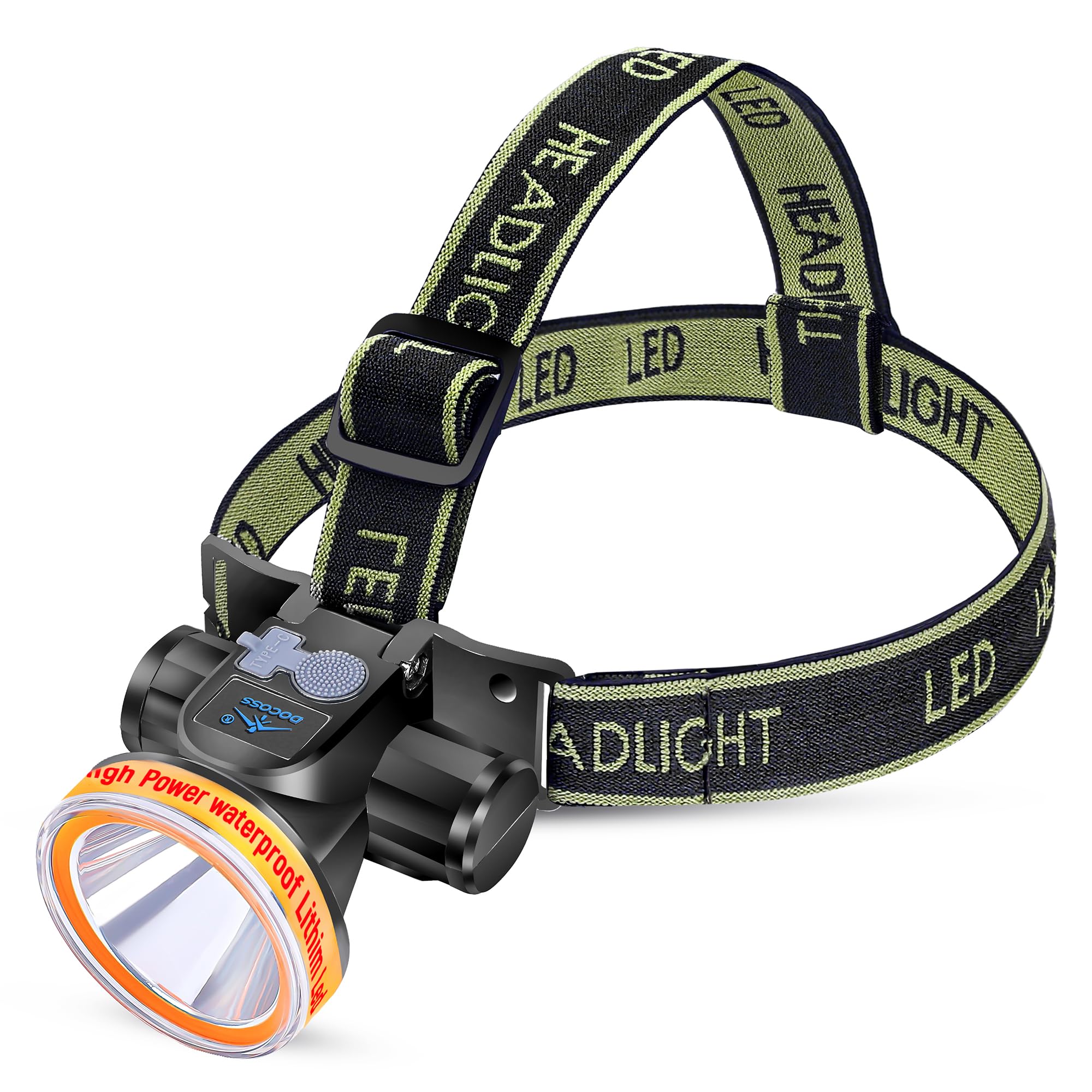 DOCOSS Ultra Bright Waterproof Headlamp for Trekking,(Working Time-8-14 Hrs) Head Light Torch,Head Torch Rechargeable Long Distance for Camping, Cycling &Outdoor Activities (Big Battery)-image-3