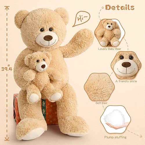 Miniatura 4 de Tezituor Oso de peluche gigante de 51 pulgadas, oso de peluche grande para baby shower, oso de tamaño real azul para niños, novia en cumpleaños, San