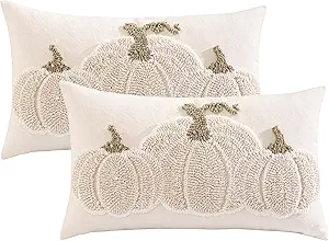 Tosleo Halloween Throw Pillow Covers 12x20 inch Set of 2 Halloween Beige Pumpkin Embroidered Pillow Cases Thanksgiving Home Party Pumpkin Fall Decor Pillowcases Lumbar Cushion Covers