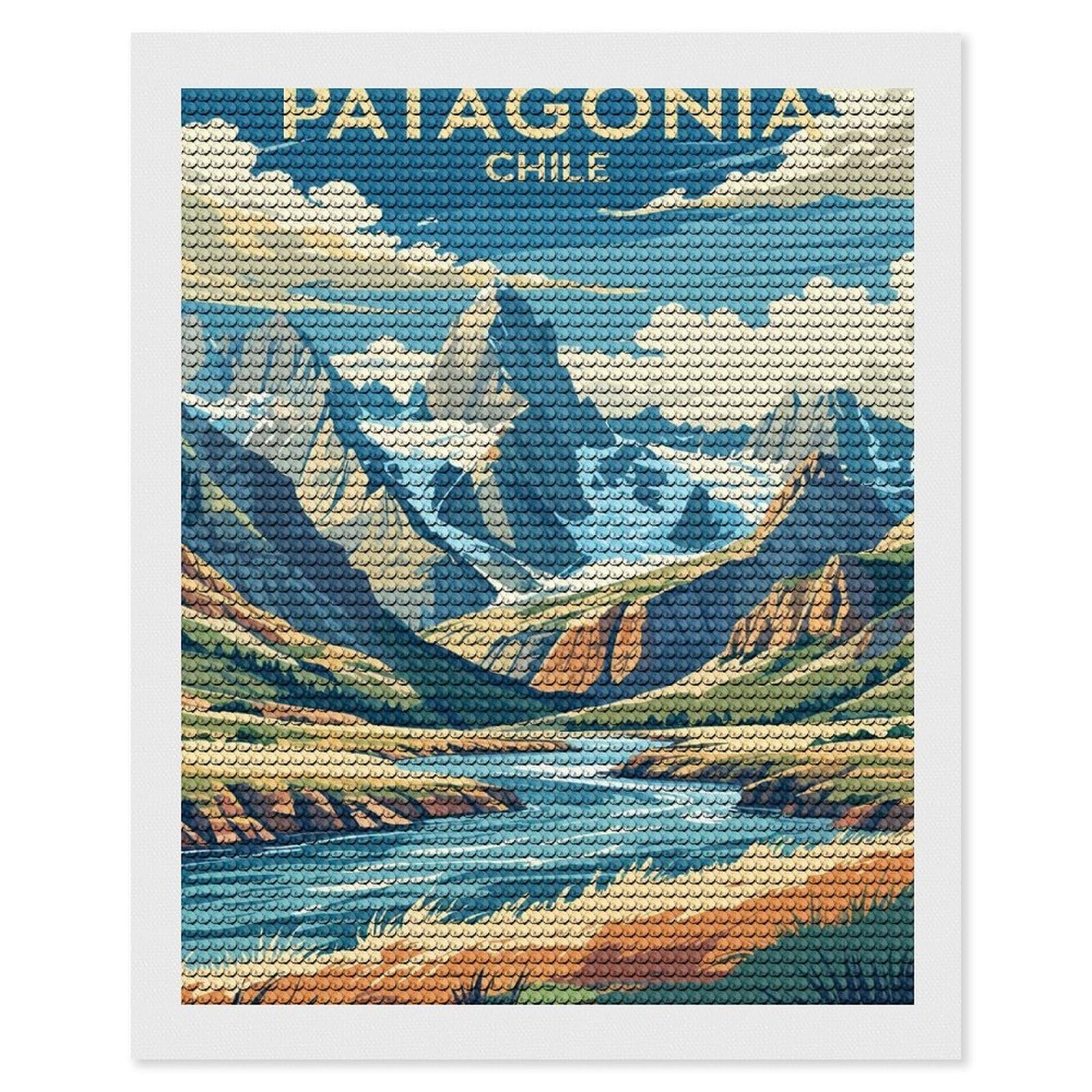 Junmoney Patagonia Chile Landscape Illustration Diamond Art Kit 16"x20", Creative Leisure Activity, Complete Accessories, Vintage Style Decor, for Women
