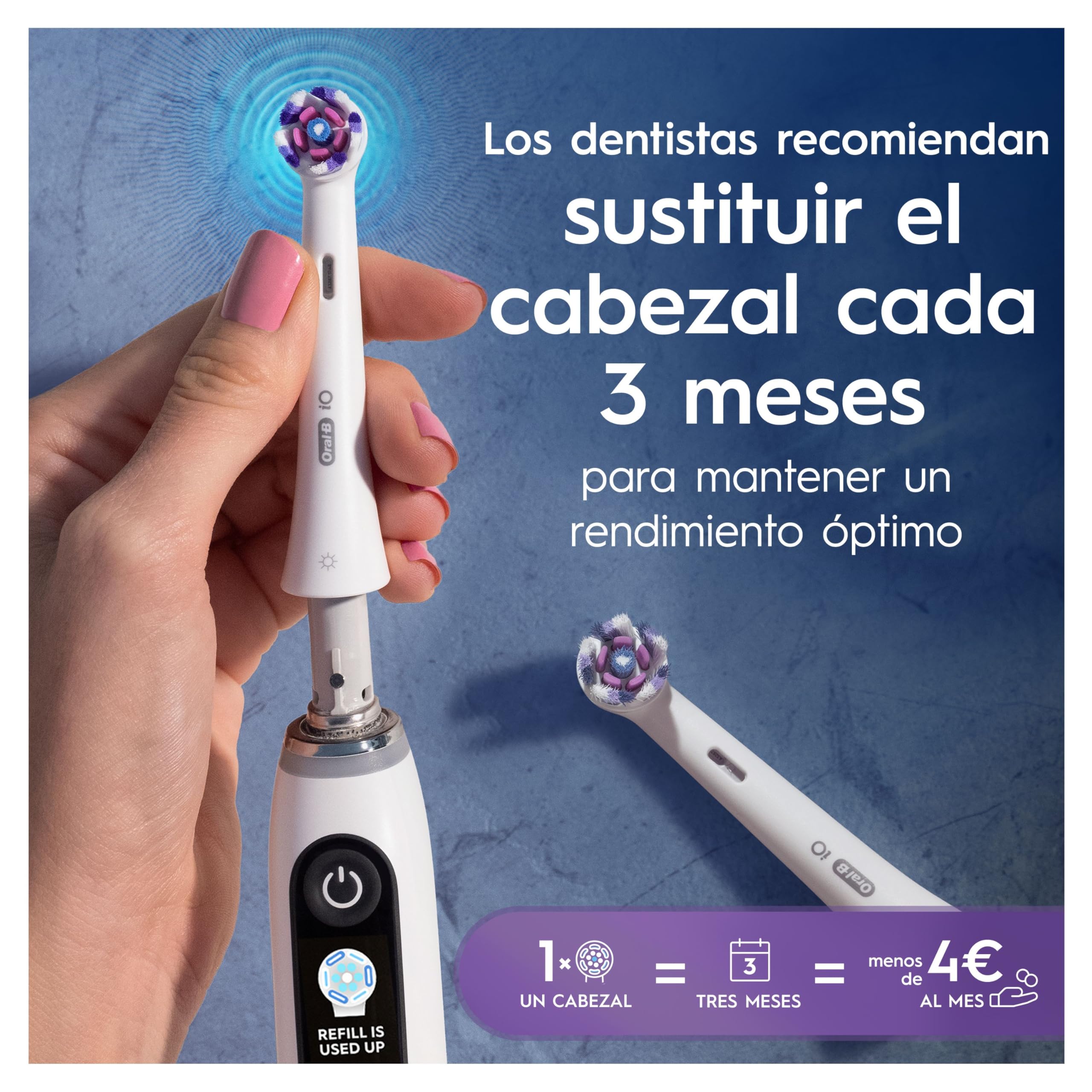 Oral-B iO Radiant White Cabezales de Recambio Originales, Blanco, Pack de 8 - Recambios para Cepillos de Dientes Eléctricos Oral B iO, Blanqueamiento Dental, Eliminación de Manchas Y Placa Bacteriana | Recambios para Cepillos de Dientes Eléctricos Oral B