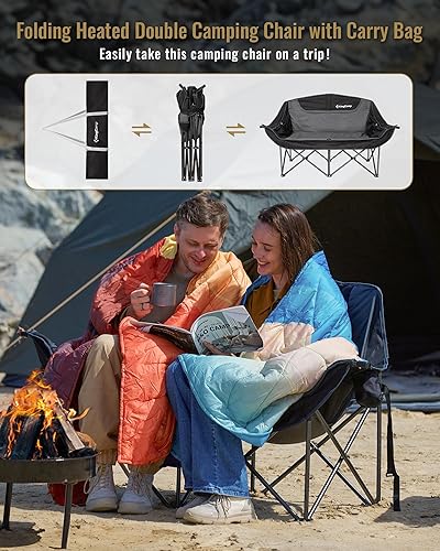 Miniatura 7 de KingCamp Silla de campamento doble de gran tamaño, sillas de camping plegables para 2-3 personas con soporte para taza y copa de vino, soporta 660