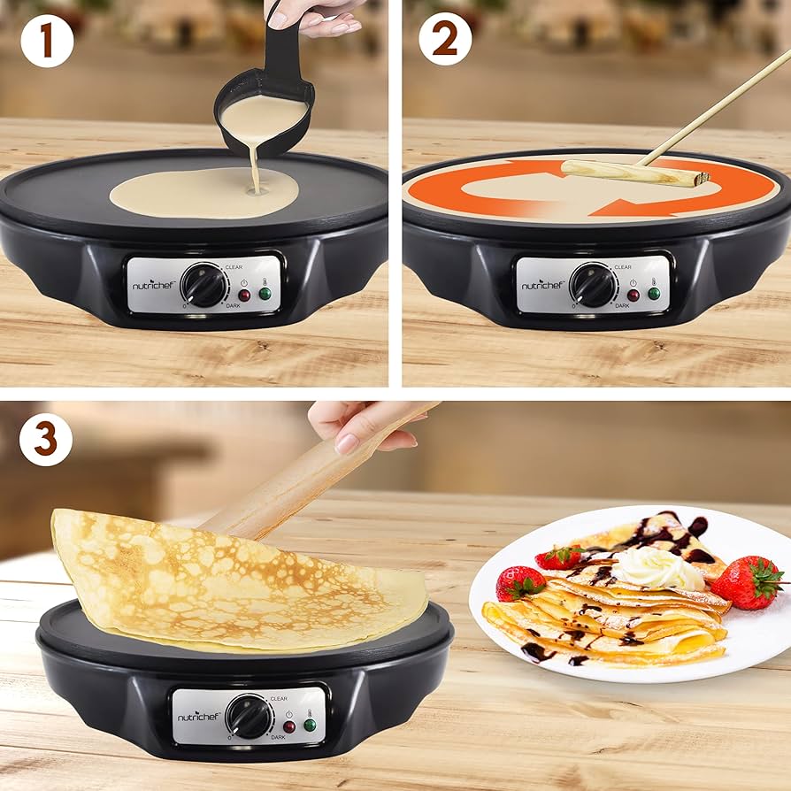 Amazon.com: nutrichef Electric Crepe Maker & Griddle - Easy Clean Detachable Cooktop - Cooks Crepes, Bacon, Tortillas & Omelets - 12inch Cook Area with Adjustable Temperature - Includes Spatula & Batter Spreader:
