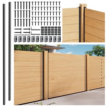 Hulave 6-Pack 6FT U-Shaped Metal Fence Posts H 68, No-Dig Hard Surface Mount for Privacy Fences, Garden, AC Units, Pool Equipment, and Trash Can Enclosures-Matte Black