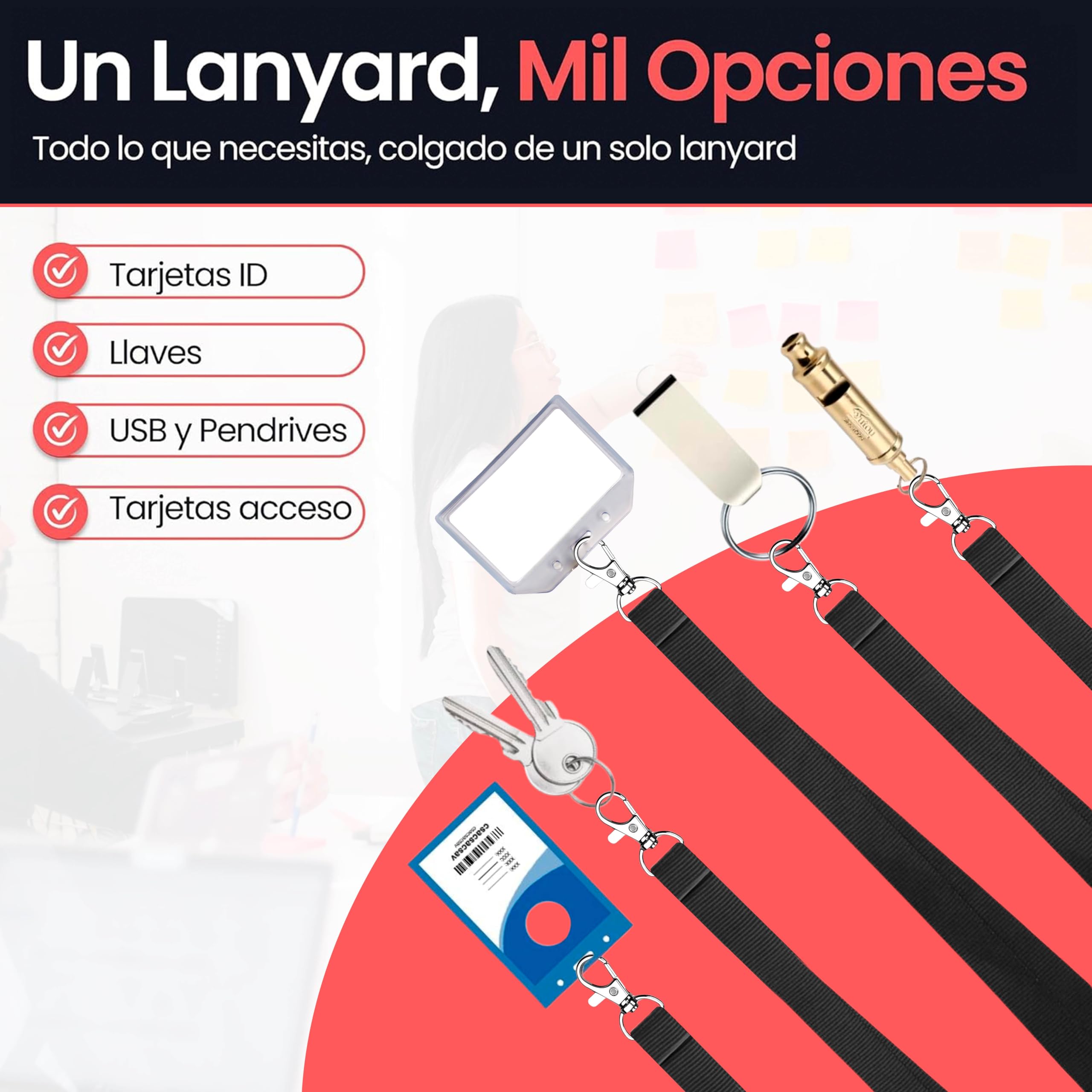 Pack Lanyards Colores Gancho Metálico - Lote Lanyard Colores Polyester 2cm Ancho y 46cm Largo para Cuello - Llaves - Tarjetas Identificativas - Pendrive