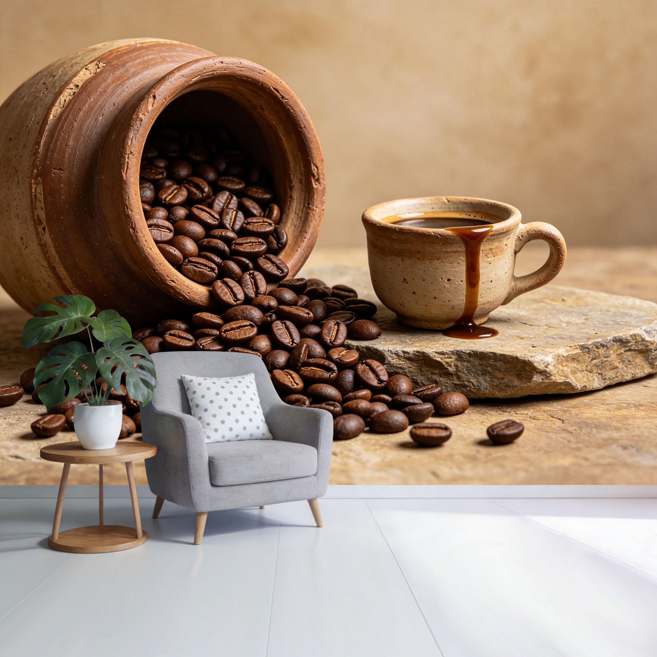 Custom Size Wall Mural Rustic Coffee Beans and Ceramic Cup Vintage Farmhouse Kitchen Art SelfAdhesive Wall Fabric Removable Wallpaper for Home Office Decor