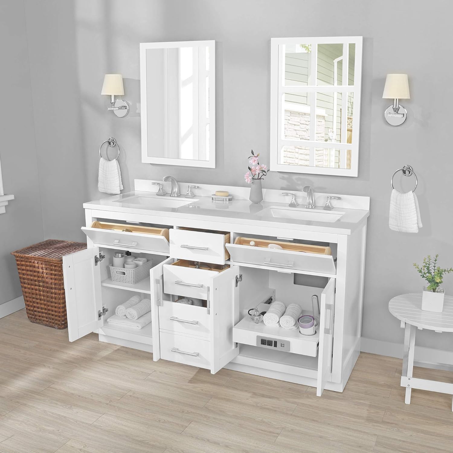 OVE Decors Bailey 60 in. White Undermount Double Sink Bathroom Vanity with White Premium Quality Countertop