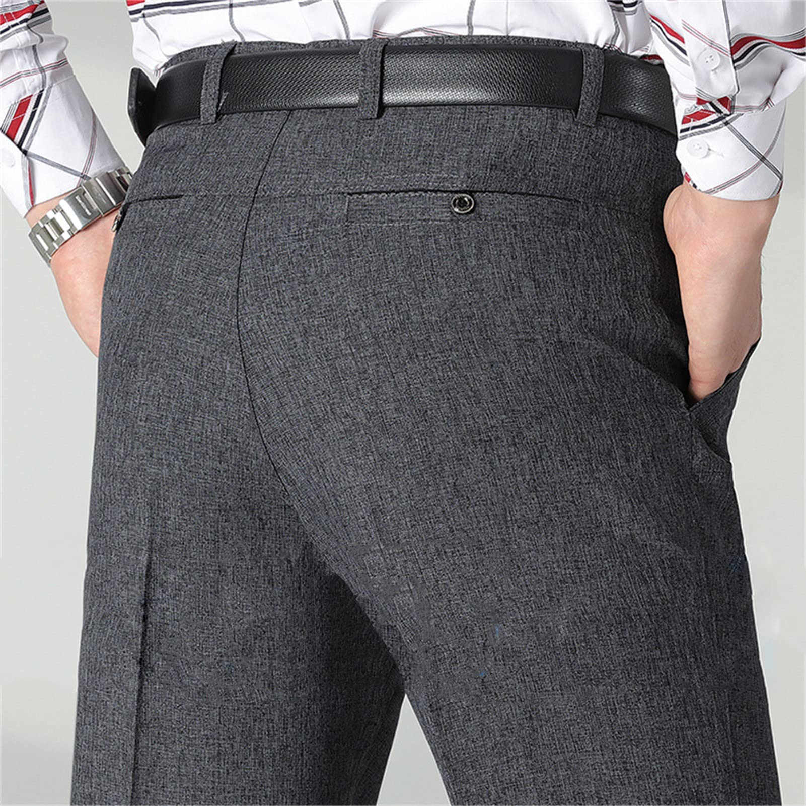 Maiyifu-GJ Men's Solid 4-Way Stretch Pant Straight Fit Flat Front Dress Pant Business Lightweight Ultra Loose Casual Pants (Dark Grey,37)