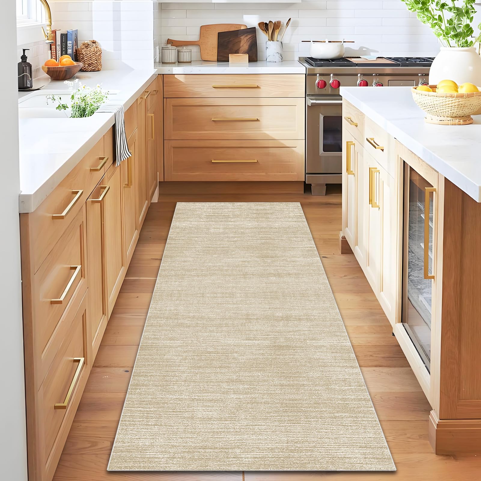 Qemgrste Carpet Runner for Hallways Beige 80 x 160 cm, Kitchen, & Living Room, Non-Slip Kitchen Rugs Washable Absorbent Kitchen Runner, hallway rugs and runners, Heavy Duty Entrance Mat