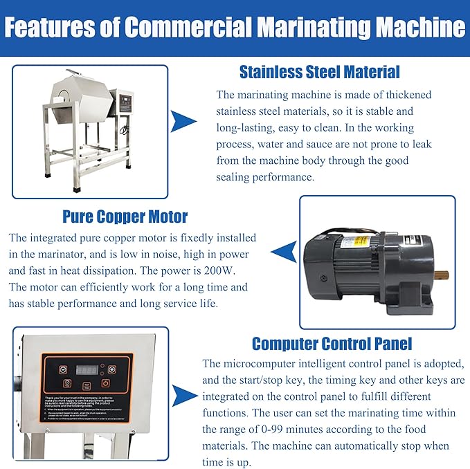 Marinadora Comercial de Carne 45L Acero Inoxidable 110V miniatura 4