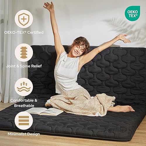 Miniatura 2 de Colchón japonés de suelo, colchón futón tamaño Queen de 3 pulgadas de grosor, almohadilla portátil para dormir con espuma de alta densidad, plegable