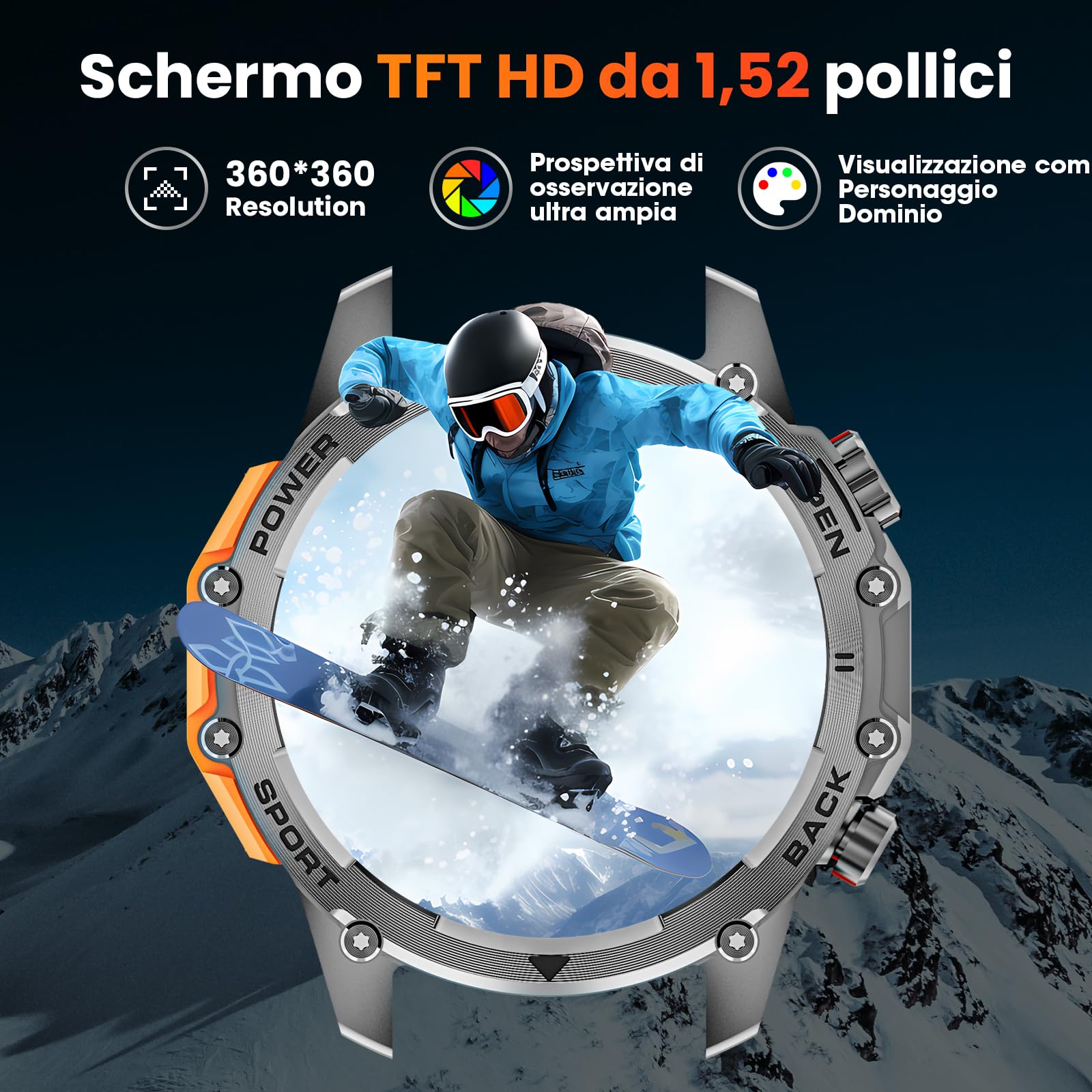 Hwagol Smartwatch dla Mężczyzn 1,52" HD Ekran, 500 mAh Bateria i 114+ Trybów Sportowych, Smartwatch Militarny z Częstotliwością tętna/SpO2/Monitorem Snu i Latarka dla Android iOS