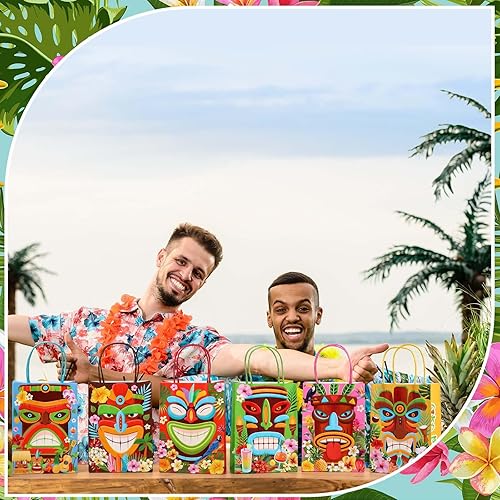 Miniatura 5 de 24 bolsas de regalo para fiesta Luau, bolsas de papel Aloha hawaianas, bolsas de regalo para fiesta Tiki, bolsas de regalo tropicales con asas,