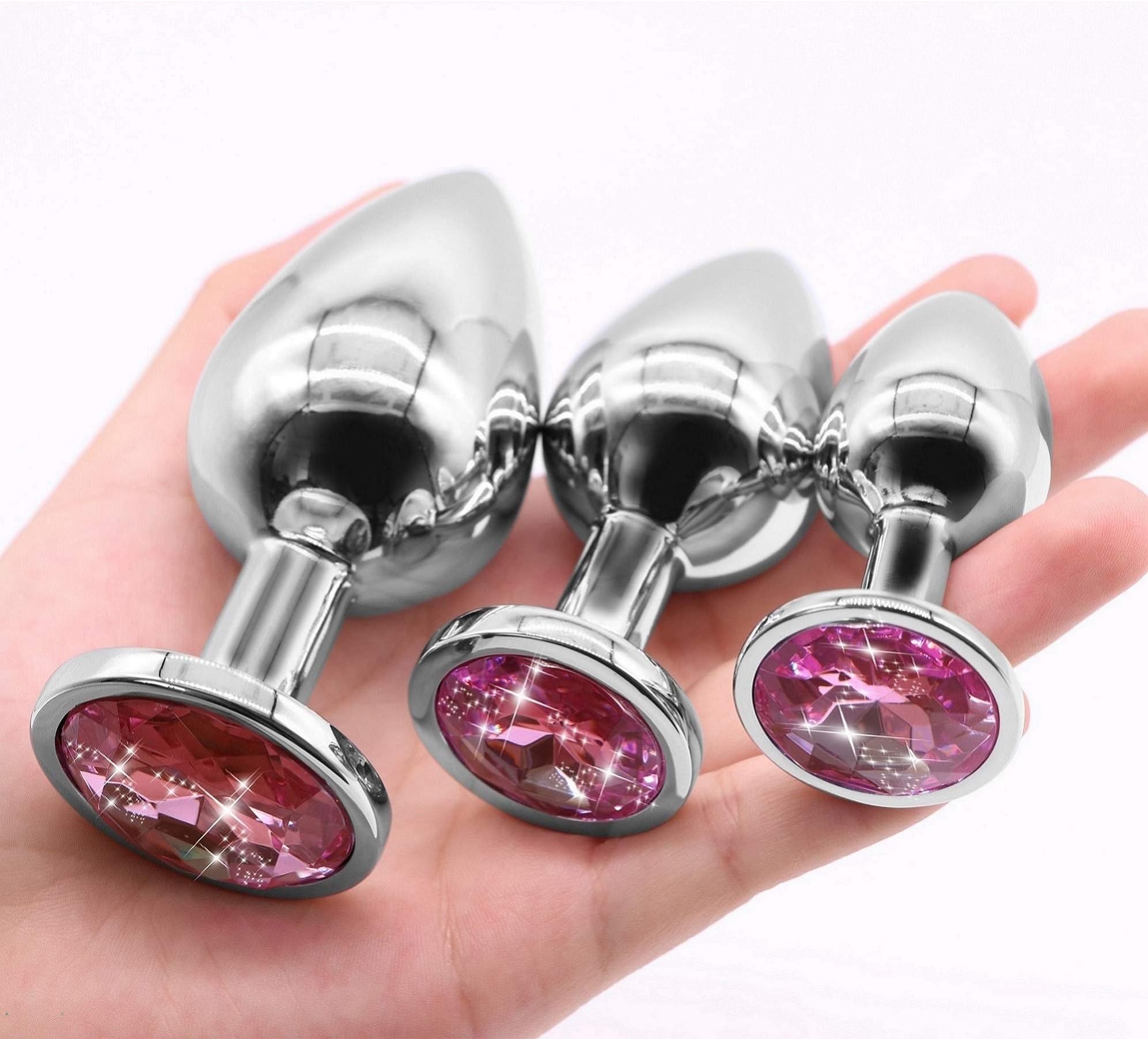 HY2-3PCS Comfortable Stainless Steel Trainer Kits Pink Butt Pugs Anales Training Kit Women Men Set Beads Anales Anil Amal Plug for Advanced &Beginner