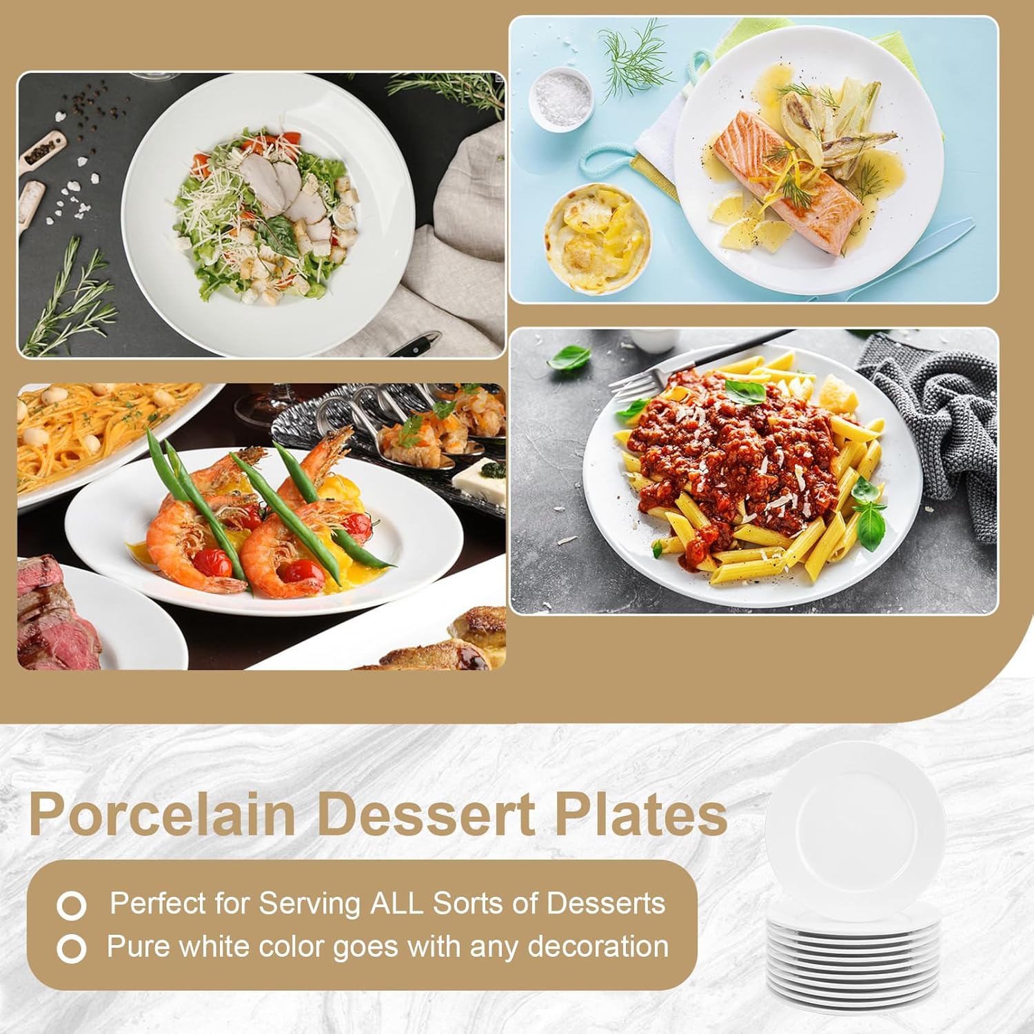 12 Pcs Porcelain Dessert Plates, 8 Inch Small Appetizer Plates, White Ceramic Plate for Appetizers, Small Round White Salad Plate, Microwave, Oven and Dishwasher Safe