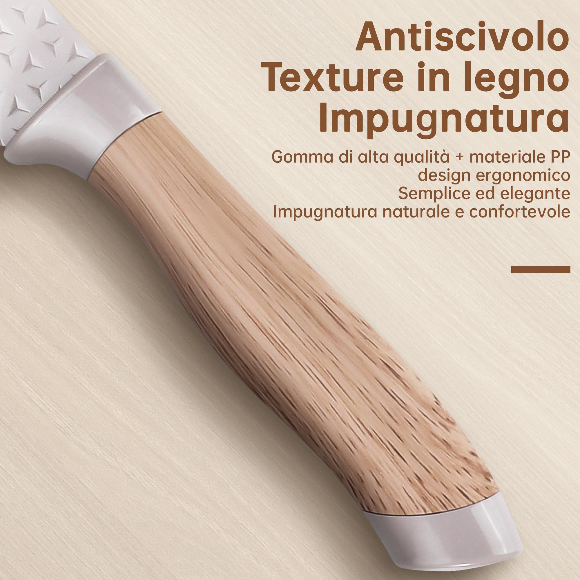 Set di Coltelli: Set di Coltelli da 6 Pezzi Comprende 2 Coltelli da Cucina, 1 Coltello da Pane, 1 Paio di Forbici e Un Ceppo Portacoltelli Universale, Set da Cucina, Carne, Verdura e Frutta, Cachi