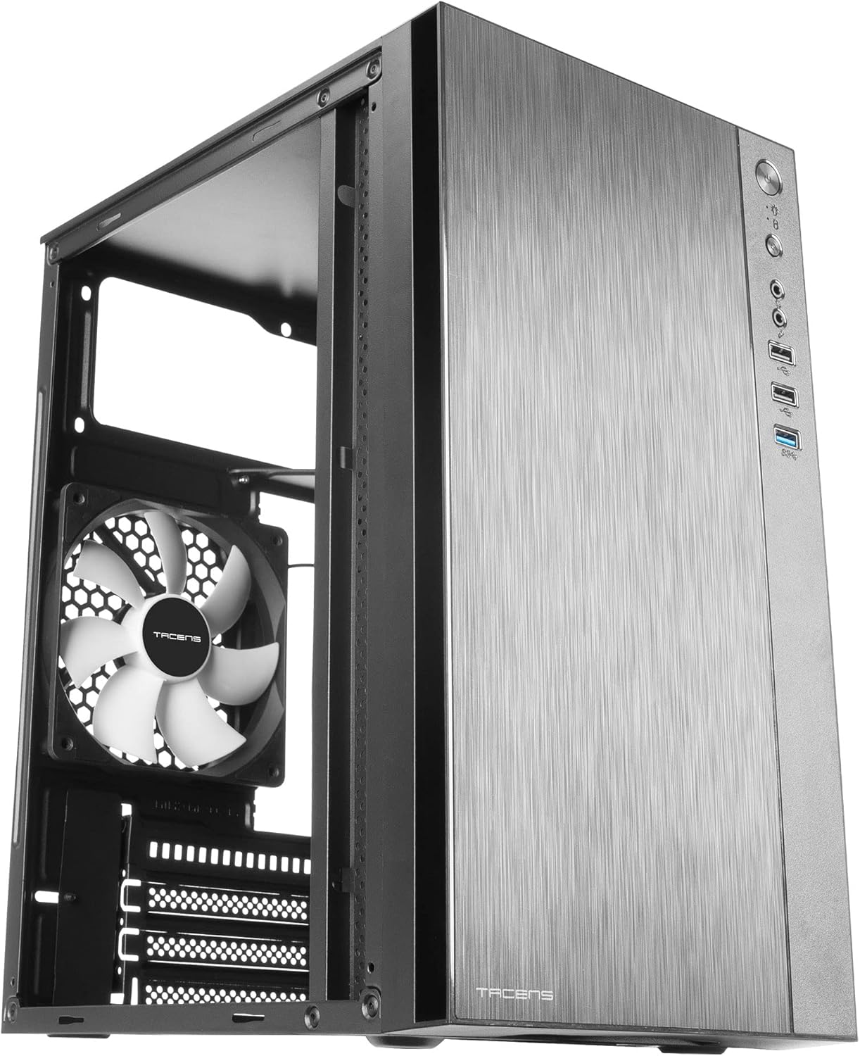 ACX, Mini Tower Micro ATX PC Case, Brushed Aluminium Front, 12cm Fan, USB 3.0, Black